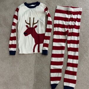 Hanna Andersson Red and White Reindeer Pajamas, Size 10, 140cm